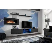 AEA Schwarz Wohnwand mit Kamin Wohnzimmer Designer Modern Möbel TV Ständer