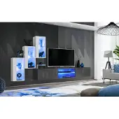 AEA Grau Sideboard TV-Ständer Garnitur Wohnwand Komplett Wand Regale Wandschrank