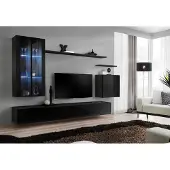 AEA Wohnzimmermöbel Wohnwand Wandschrank Sideboard Schwarz Luxus Holzmöbel