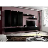 AEA Komplett Set 7 tlg Schwarz Wohnwand Wandschrank Holzmöbel Luxus Möbel
