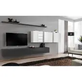 AEA Holzmöbel Wohnwand Grau Designer TV-Ständer Hochglanz Sideboard Wandschrank