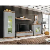 AEA Moderne Grau Braune Wohnwand Holz TV-Ständer 2x Vitrinnen Luxus Design