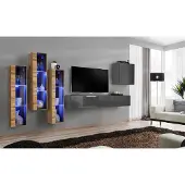 AEA Luxus Wohnwand Grau Hochglanz TV Ständer Designer Sideboard Wohnzimmer Set