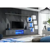AEA Luxus Designer Wohnwand Möbel Grau Wand Regal Wandschrank Einrichtung Garnitur