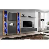 AEA Luxus Komplett Set 6tlg Wohnwand Grau TV-Ständer Wandschrank Sideboard Modern