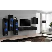 Xl Moebel Gmbh Schwarz Wohnwand Wohnzimmer Set Vitrine Schrank Wandregal 5tlg. Einrichtung