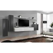 AEA Wohnwand Grau Möbel Wohnzimmer Designer Luxus TV Ständer Holz Wandregal Komplett