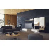 AEA Luxus Walnuss natur Moderne Weiße Wohnwand TV-Ständer Sideboard Wandregale