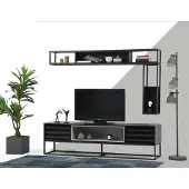 AEA Wohnwand RTV Lowboard Regale TV Ständer Set Holz Modern Schwarz Design