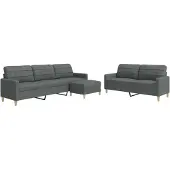 vidaXL 3-tlg. Sofagarnitur mit Fußhocker Dunkelgrau Stoff