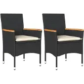 vidaXL Gartenstühle mit Kissen 2 Stk. Schwarz Poly Rattan