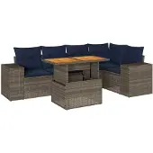 vidaXL 6-tlg. Garten-Sofagarnitur mit Kissen Grau Poly Rattan
