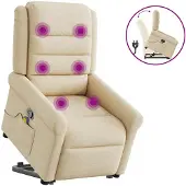 vidaXL Massagesessel mit Aufstehhilfe Creme Stoff