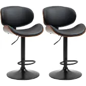 HOMCOM 2er-Set Barhocker, Höhenverstellbarer Küchenhocker aus Kunstleder Schwarz