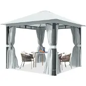 TOOLPORT Gartenpavillon 3x3 m ca. 220g/m² Dachplane Pavillon mit 4 Seitenteilen und 4 Moskitonetzen - grau