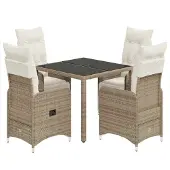 vidaXL 5-tlg. Garten-Bistro-Set mit Kissen Braun Poly Rattan