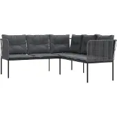 vidaXL Gartensofa in L-Form mit Kissen Schwarz Stahl und Textilene