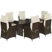 vidaXL 7-tlg. Garten-Essgruppe mit Kissen Braun Poly Rattan