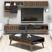 Dmora Ollomont - Wohnzimmerset, Nussbaum, Modular