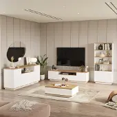 Dmora Stienta - Wohnzimmer-Möbelset, Eiche Braun Knoten, Modular