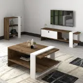 Dmora Mazzano - Wohnzimmerset, Nussbaum Braun, Modular