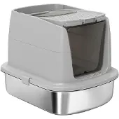 PawHut Katzenklo, Katzentoilette mit Deckel, Streuschaufel, Wanne aus Edelstahl