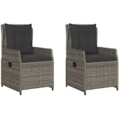 vidaXL Gartensessel 2 Stk. Verstellbar Grau Poly Rattan