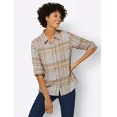 Witt Klassische Bluse "Flanell-Bluse Flanellbluse mit krempelbaren Ärmeln", Damen, Gr. 46, beige (steingrau, camel, kariert), Flanell, , Sportlich, Blusen Klassische Bluse