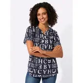 Casual Looks Druckbluse , Damen, Gr. 54, blau (marine, ecru, bedruckt), 100% Viskose, gemustert, mehrfarbig, Rundhals, Blusen Druckbluse
