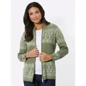 Sieh an! Jacquard-Strickjacke in khaki-ecru-gemustert | Gr.: 40