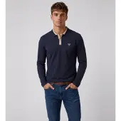 GUESS für Herren. M6BP11K6203 Marineblaues texturiertes Langarm-Poloshirt (XXL), Lässig, Polyester