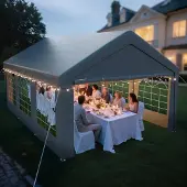 Sonstiges Pavillon 4x6m mit 2 Seitenwänden & 2 Giebelteilen Grau Stahl PE-Plane