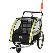 HOMCOM 2 in 1 Kinderanhänger, Fahrradanhänger mit 5-Punkt Sicherheitsgurt, Gelb