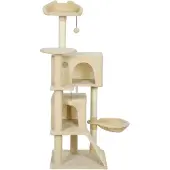 PawHut Kratzbaum 140 cm Katzenturm mit Hängematte, Leiter, Höhle, Plüschballen