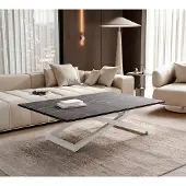 Idohome Ausziehbarer Couchtisch ARIA, höhenverstellbar, Wohnzimmertisch, Multifunktionstisch – Weiß / Pietra Grigia