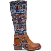 MACIEJKA Damen Winter Stiefel aus Naturleder Braun mit Blockabsatz zum Schlüpfen