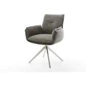 DELIFE Drehstuhl Nela-Flex Bouclé Soft Schlamm Kreuzgestell breit Edelstahl 360° drehbar Wippfunktion