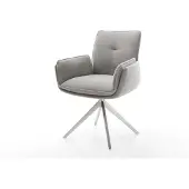 DELIFE Drehstuhl Nela-Flex Strukturstoff Soft Grau Kreuzgestell breit Edelstahl 360° drehbar Wippfunktion