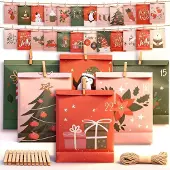 Sonstiges Adventskalender Tüten zum Befüllen 24 Stück DIY Papiertüten mit Holzklammern & Bindfaden