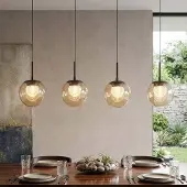 Searchlight LED-Hängeleuchte Solis, 4-fl. lang, bronze, Glas, 2.700 K