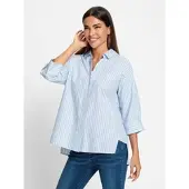 HEINE Hemdbluse , Damen, Gr. 48, bunt (weiß, hellblau, gestreift), 50% Baumwolle, 50% Polyester, gemustert, gestreift, Blusen Hemdbluse