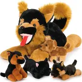 Sonstiges Riesiger Schäferhund Kuscheltier mit 4 Welpen im Bauch 50cm Darkbrown-black