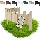 Pemicont Floranica Steckzaun Holz 30 cm hoch x 200 cm, Unbehandelt – gewellte Oberkante, Beetkante aus Kiefernholz zum Einstecken