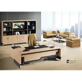 AEA Moderner Eckschreibtisch aus MDF mit Edelstahl und Glas in Holzoptik