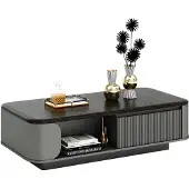 AEA Modern Couchtisch Elegantes Design Schwarze Tischplatte Offene Regalfächer