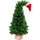 LAALU Künstlicher Weihnachtsbaum GRINCH 60 cm, grün, mit Weihnachtsmütze, im Pflanztopf