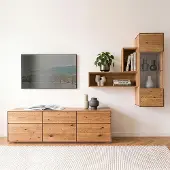 Lomadox Wohnwand braun WYNDHAM-69 Wildeiche massiv geölt 4-teilig