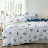 Markenlos Bettwäsche 155 x 220 cm mit Pflanzenmuster - 100% gewaschenes Baumwollmaterial
