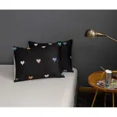 Markenlos Bettwäsche Set 135 x 200 cm, 2-teilig, Schwarz, Herz-Motiv, Wendebettwäsche, Mikrofaser