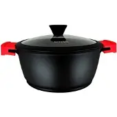 Briebe Black Titanium Kochtopf InduktionTitan, Topf 20cm Gussaluminium, PFOA-Freie, Glasdeckel Schwarz